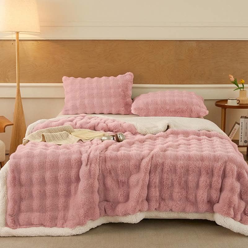 Wellige, flauschige Sherpa-Fleecedecke mit doppelter Lage - Rosa - 2 Kissenbezüge - 48cm x 74cm - image 14