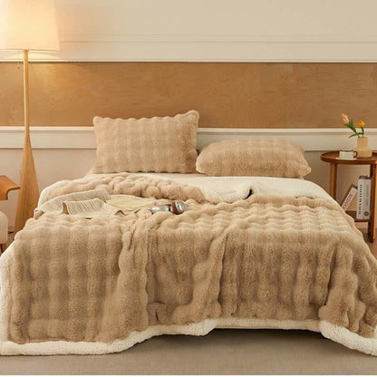 Wellige, flauschige Sherpa-Fleecedecke mit doppelter Lage - Khaki - 2 Kissenbezüge - 48cm x 74cm - image 1