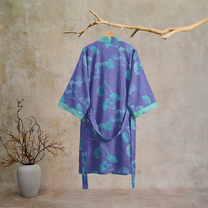 Kimono-Bademantel aus Baumwolle mit Ginkgoblatt-Motiv im Boho-Stil - image 1