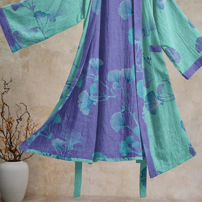 Kimono-Bademantel aus Baumwolle mit Ginkgoblatt-Motiv im Boho-Stil - image 8