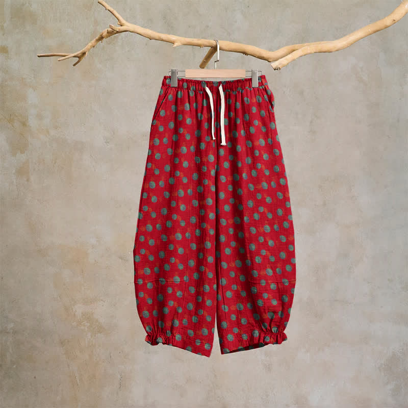 Baumwoll-Haremshose mit Polka-Dots - Rot - XL - image 0