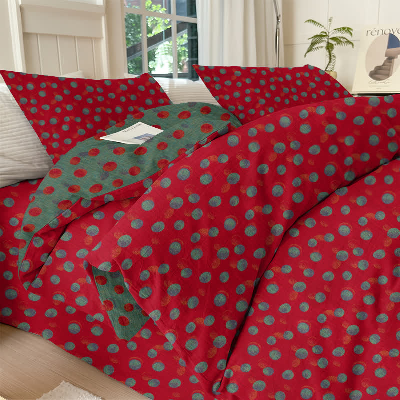 Wendebettwäsche-Set aus Baumwolle mit Polka-Dots - Rot - Bettwäscheset (4-teilig) - König - image 0