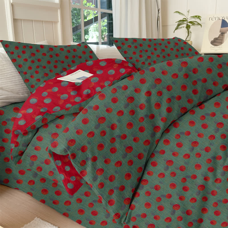 Wendebettwäsche-Set aus Baumwolle mit Polka-Dots - Grün - Bettwäscheset (4-teilig) - König - image 5