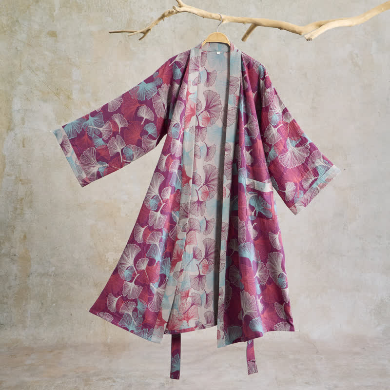 Künstlerischer Kimono aus Ginkgoblättern - Fuchsie - XL - image 0