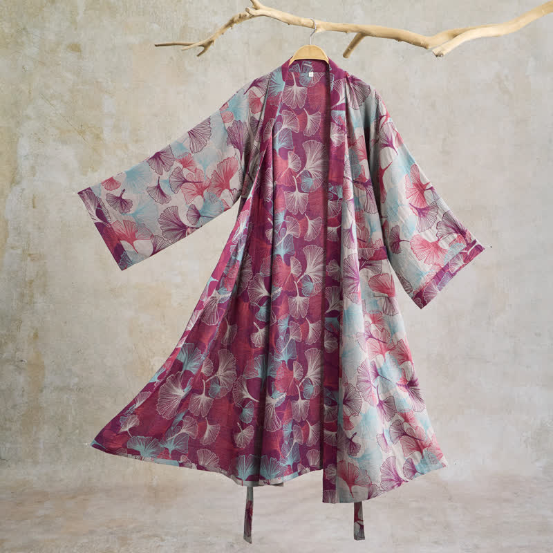 Künstlerischer Kimono aus Ginkgoblättern - Beige - XL - image 7