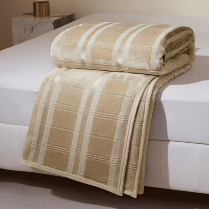 Weiche, gestreifte Fleecedecke mit Karomuster - Helles Kamel - Decke - 79" x 91" - image 14