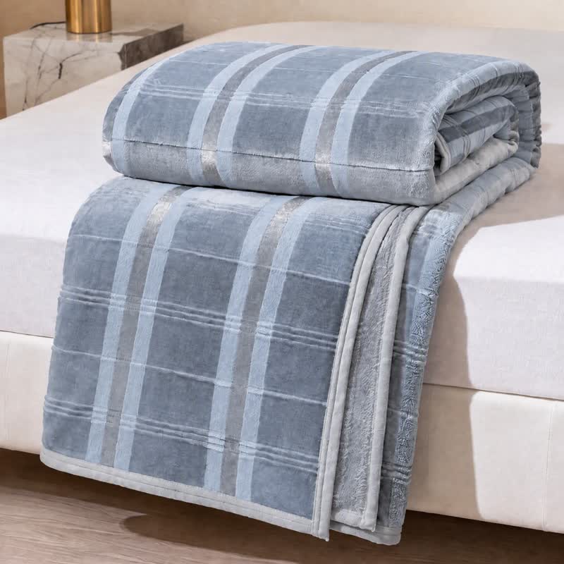 Weiche, gestreifte Fleecedecke mit Karomuster - Blau - Decke - 79" x 91" - image 20