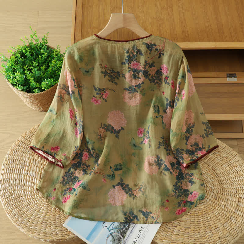 Vintage Lounge Top mit botanischem Froschknopfmuster - image 2
