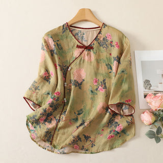 Vintage Lounge Top mit botanischem Froschknopfmuster - image 0