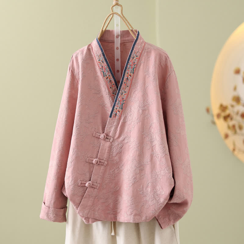 Vintage Lounge-Top aus Baumwoll-Leinen-Mischgewebe mit Froschknöpfen - Rosa - 2XL - image 0