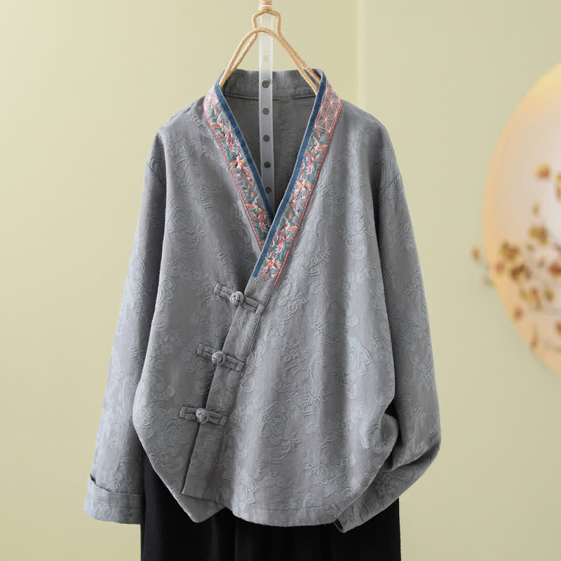 Vintage Lounge-Top aus Baumwoll-Leinen-Mischgewebe mit Froschknöpfen - Grau - 2XL - image 15