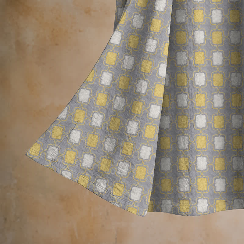 Kimono-Bademantel aus weicher, gelb-grau karierter Baumwolle - image 4