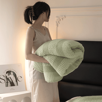 Sherpa-Decke mit neutralen Farbblöcken und Streifenmuster - image 19
