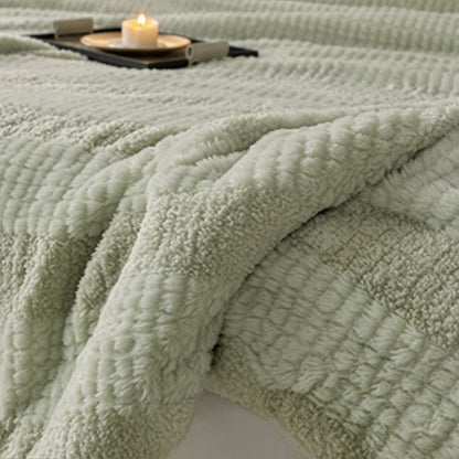 Sherpa-Decke mit neutralen Farbblöcken und Streifenmuster - image 21