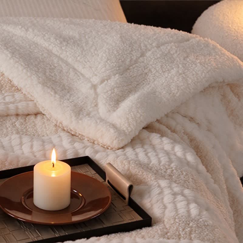 Sherpa-Decke mit neutralen Farbblöcken und Streifenmuster - image 25