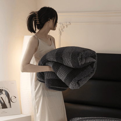 Sherpa-Decke mit neutralen Farbblöcken und Streifenmuster - image 34