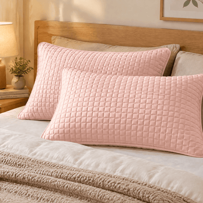 Kissenbezug aus Baumwolle, einfarbig, rechteckig kariert - Rosa - 2 Kissenbezüge - 48cm x 74cm - image 4