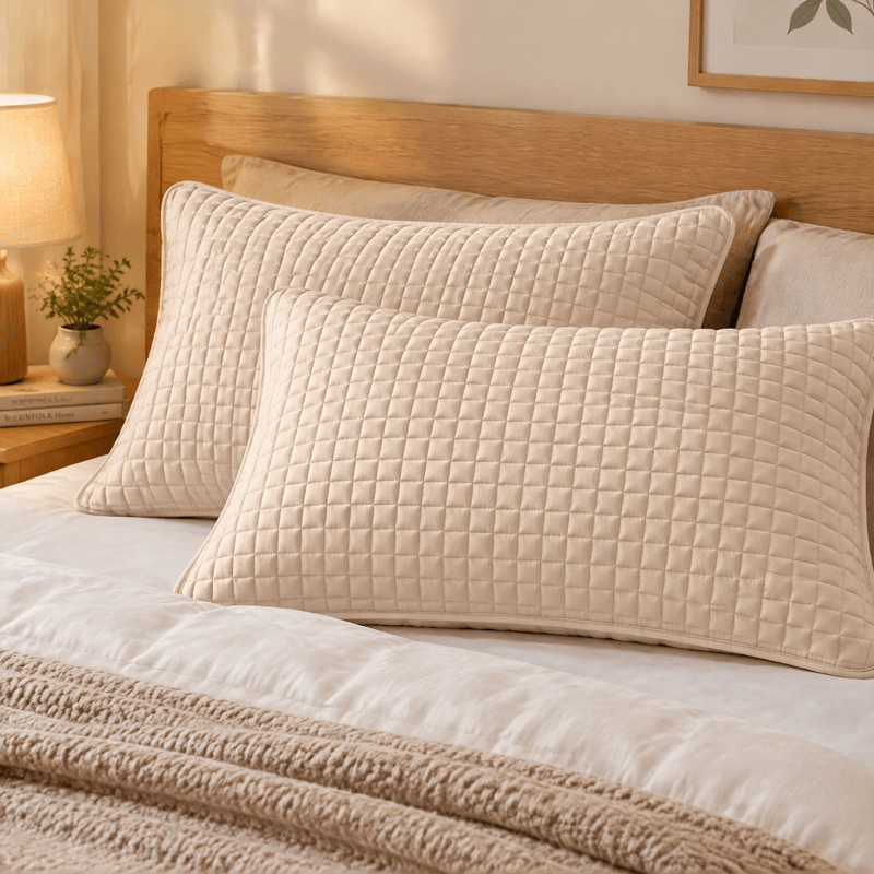 Kissenbezug aus Baumwolle, einfarbig, rechteckig kariert - Khaki - 2 Kissenbezüge - 48cm x 74cm - image 8