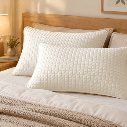 Kissenbezug aus Baumwolle, einfarbig, rechteckig kariert - Beige - 2 Kissenbezüge - 48cm x 74cm - image 0