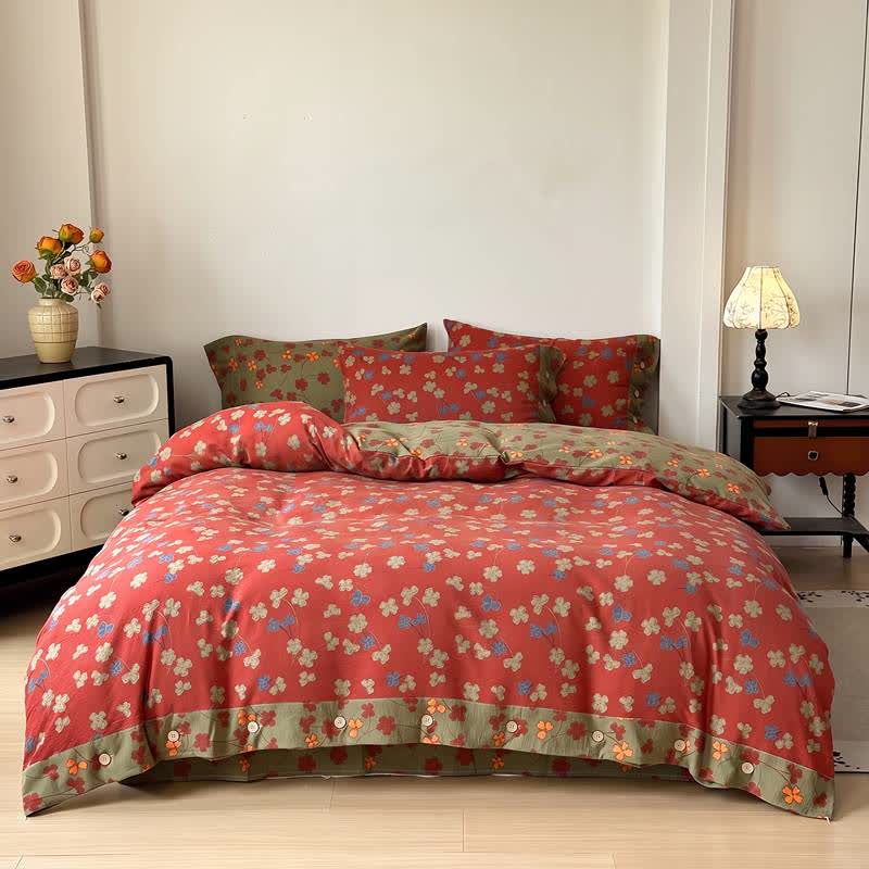 Vintage Bettwäsche-Set aus Baumwollleinen mit Blumenmuster - image 1