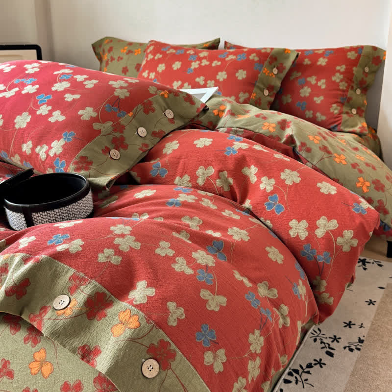 Vintage Bettwäsche-Set aus Baumwollleinen mit Blumenmuster - image 2