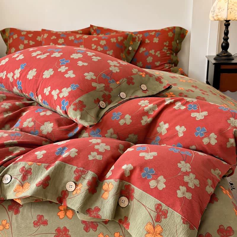 Vintage Bettwäsche-Set aus Baumwollleinen mit Blumenmuster - image 3