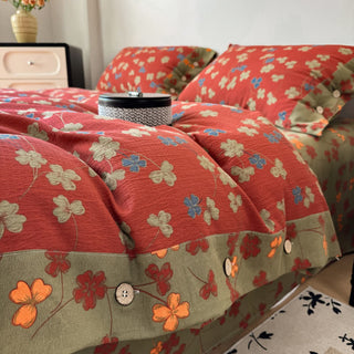 Vintage Bettwäsche-Set aus Baumwollleinen mit Blumenmuster - König - image 0