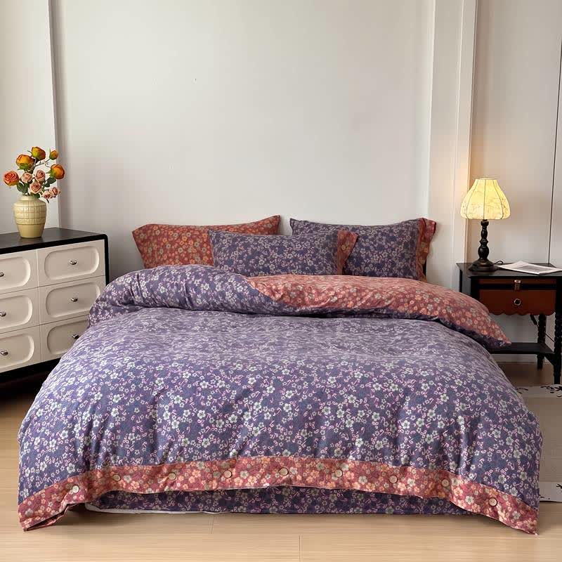 4-teiliges Bettwäscheset aus Baumwollleinen mit Vintage-Blumenmuster - image 1