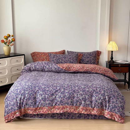 4-teiliges Bettwäscheset aus Baumwollleinen mit Vintage-Blumenmuster - image 1