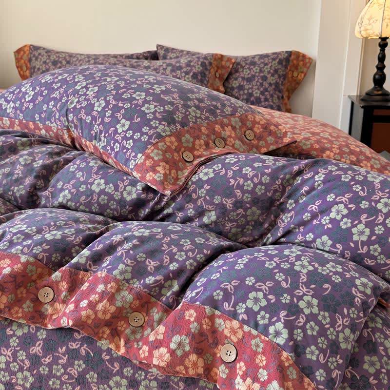 4-teiliges Bettwäscheset aus Baumwollleinen mit Vintage-Blumenmuster - image 2