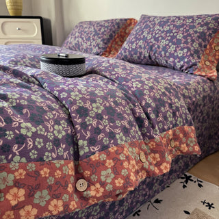 4-teiliges Bettwäscheset aus Baumwollleinen mit Vintage-Blumenmuster - König - image 0
