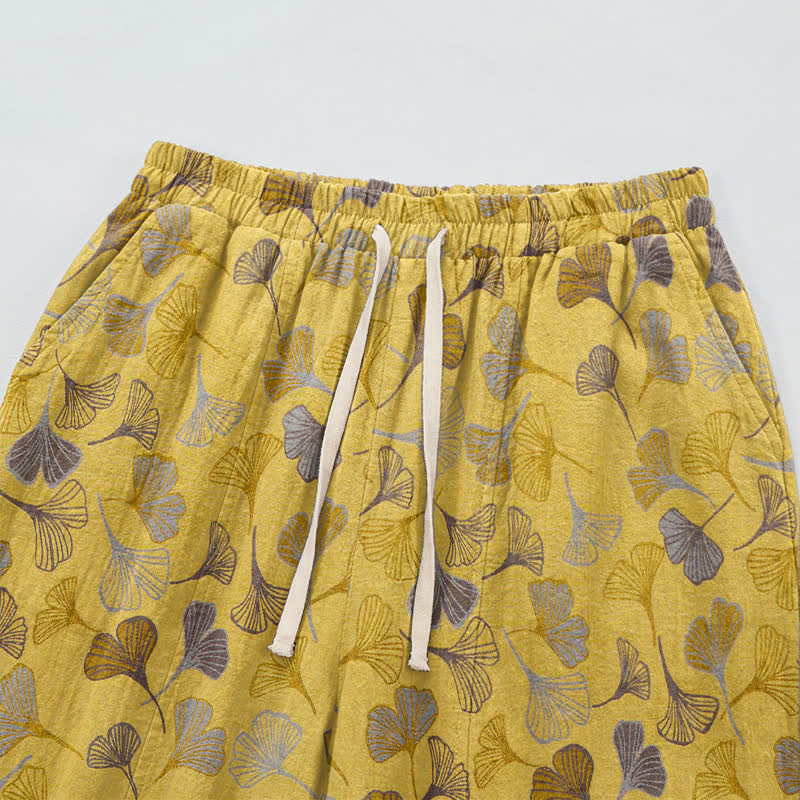 Retro-Loungewear-Hose aus Baumwolle mit Ginkgoblatt-Motiv - image 2