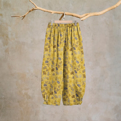 Retro-Loungewear-Hose aus Baumwolle mit Ginkgoblatt-Motiv - image 1