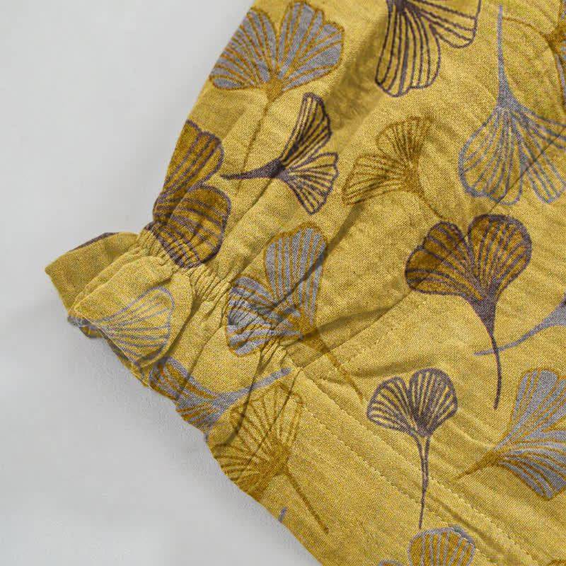Retro-Loungewear-Hose aus Baumwolle mit Ginkgoblatt-Motiv - image 5