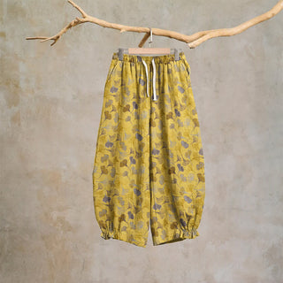Retro-Loungewear-Hose aus Baumwolle mit Ginkgoblatt-Motiv - Gelb - XL - image 0