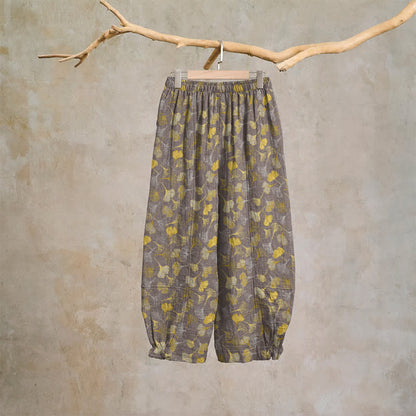 Retro-Loungewear-Hose aus Baumwolle mit Ginkgoblatt-Motiv - image 19