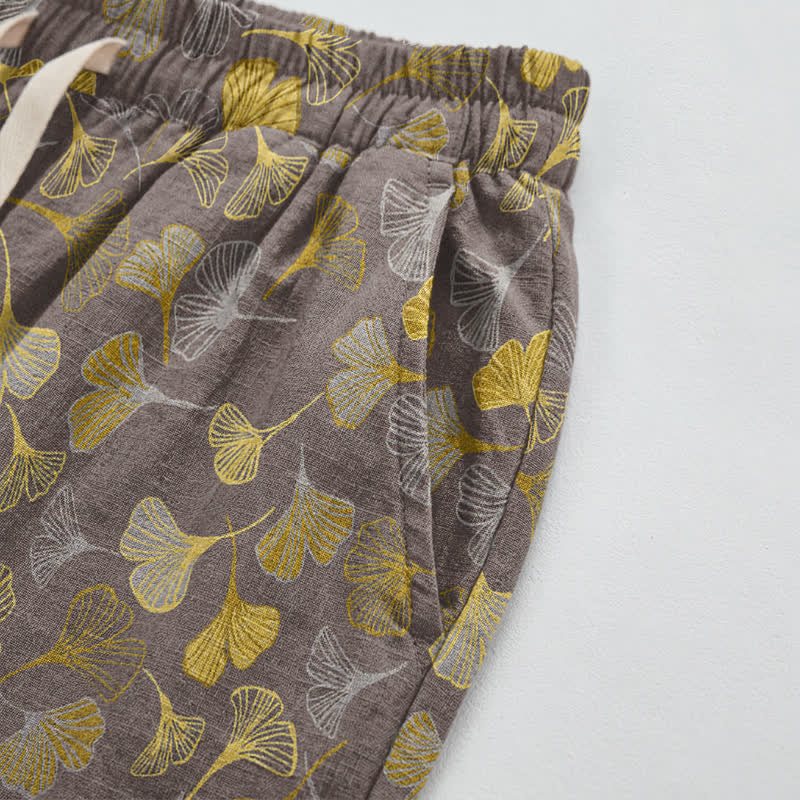 Retro-Loungewear-Hose aus Baumwolle mit Ginkgoblatt-Motiv - image 21