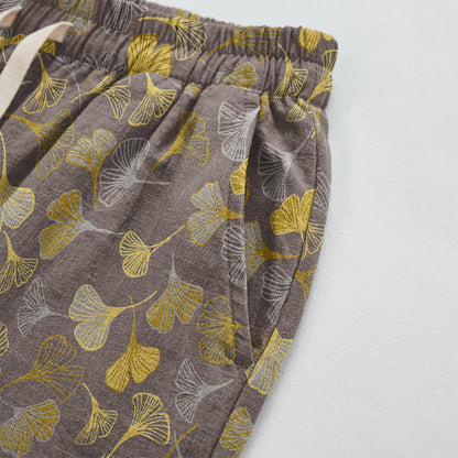 Retro-Loungewear-Hose aus Baumwolle mit Ginkgoblatt-Motiv - image 21