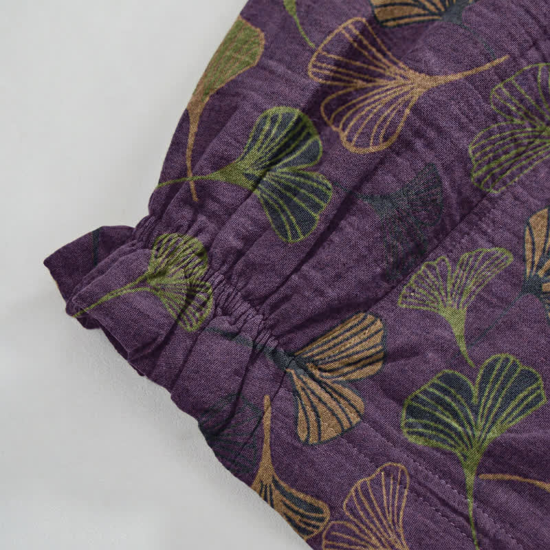 Retro-Loungewear-Hose aus Baumwolle mit Ginkgoblatt-Motiv - image 17