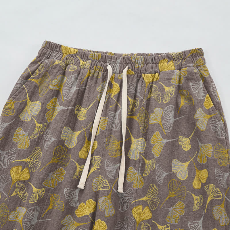 Retro-Loungewear-Hose aus Baumwolle mit Ginkgoblatt-Motiv - image 20