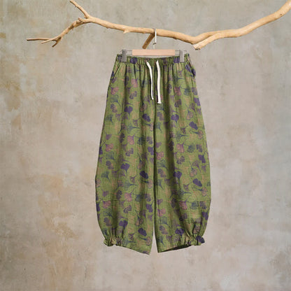 Retro-Loungewear-Hose aus Baumwolle mit Ginkgoblatt-Motiv - Grün - XL - image 6