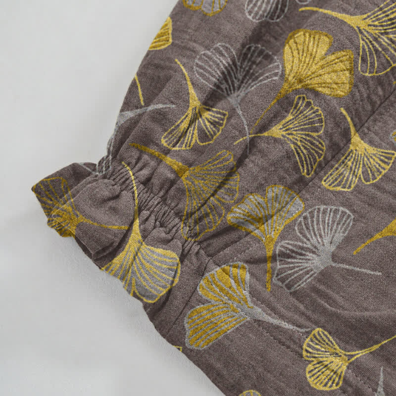 Retro-Loungewear-Hose aus Baumwolle mit Ginkgoblatt-Motiv - image 23