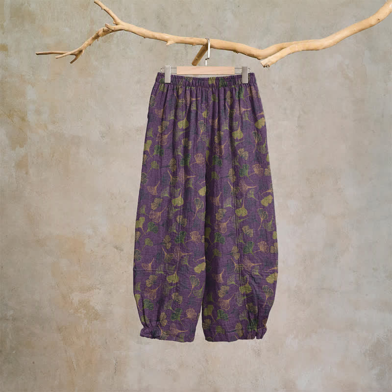 Retro-Loungewear-Hose aus Baumwolle mit Ginkgoblatt-Motiv - image 13