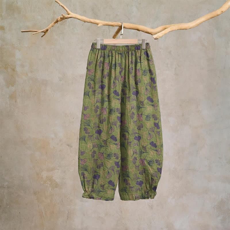 Retro-Loungewear-Hose aus Baumwolle mit Ginkgoblatt-Motiv - image 7