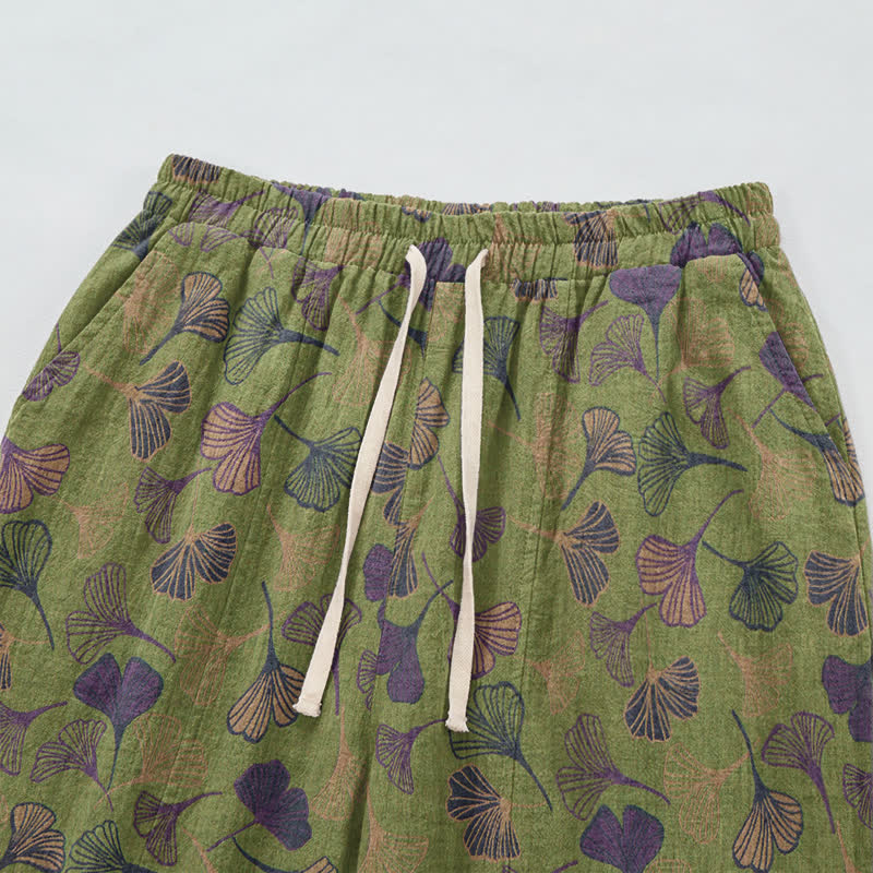 Retro-Loungewear-Hose aus Baumwolle mit Ginkgoblatt-Motiv - image 8