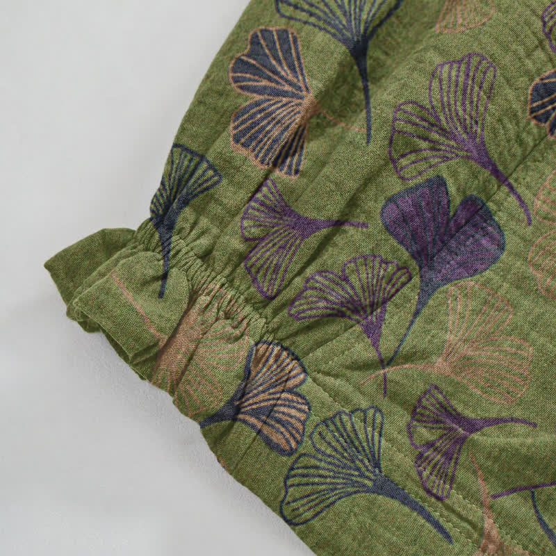 Retro-Loungewear-Hose aus Baumwolle mit Ginkgoblatt-Motiv - image 11