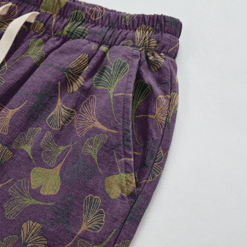 Retro-Loungewear-Hose aus Baumwolle mit Ginkgoblatt-Motiv - image 15