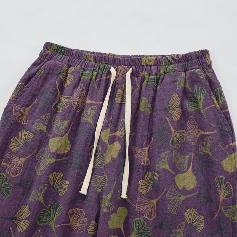 Retro-Loungewear-Hose aus Baumwolle mit Ginkgoblatt-Motiv - image 14