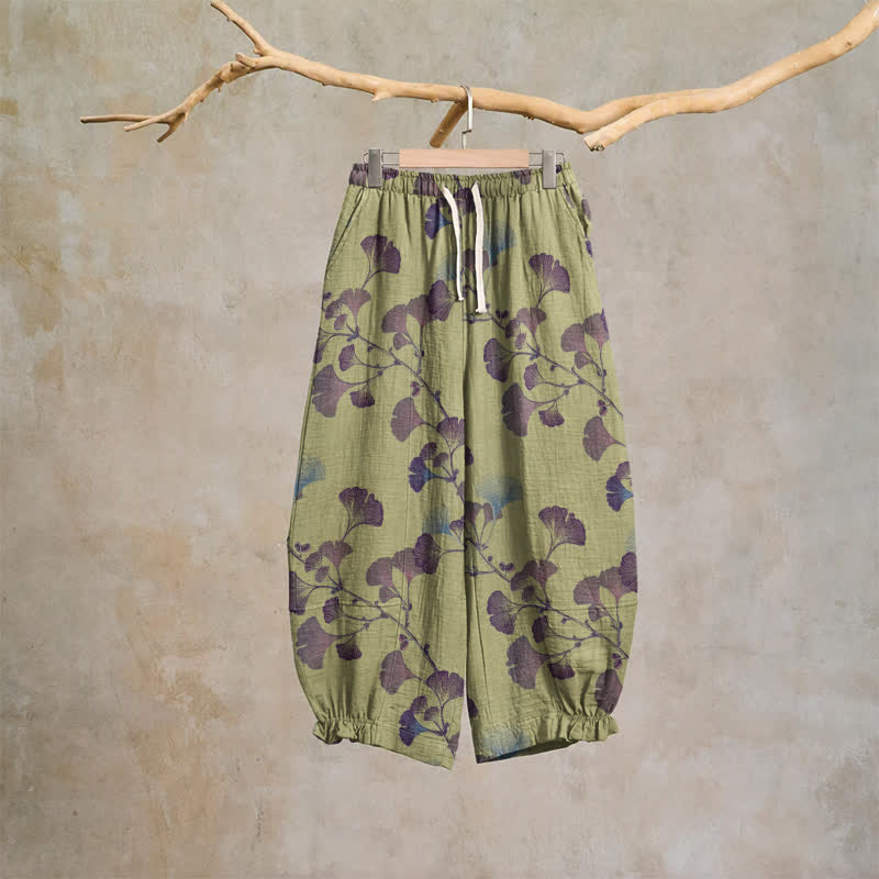 Ginkgo-Baumwoll-Haremshose mit Taschen - Grün & Lila - XL - image 12