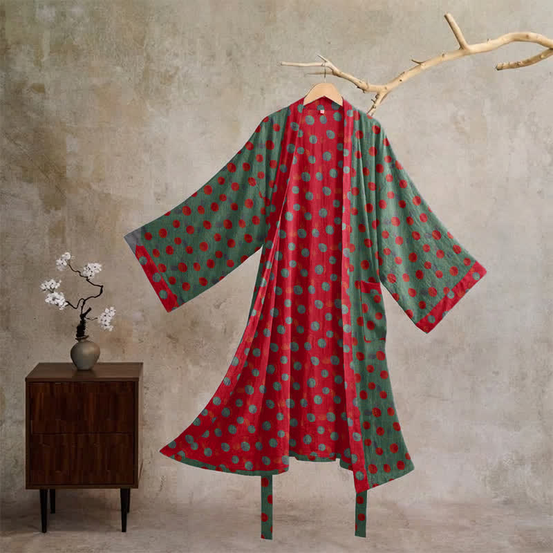 Vintage Kimono-Bademantel aus Baumwolle mit Polka-Dots - Grün - XL - image 5